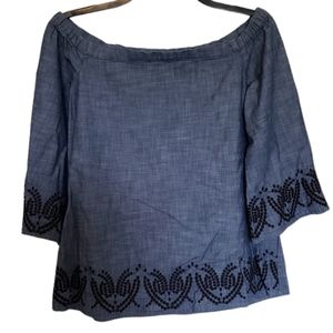 3/$15 Calvin Klein Cotton Off Shoulder Embroidered Blouse Size Small